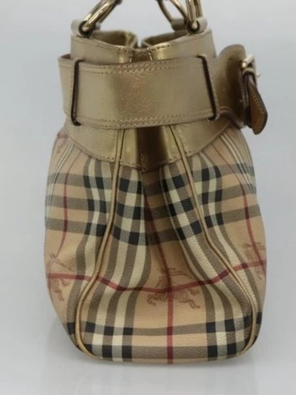 BURBERRY Nova Check Tote Bag PVC Beige Gold Auth 116135 - Picture 3 of 16
